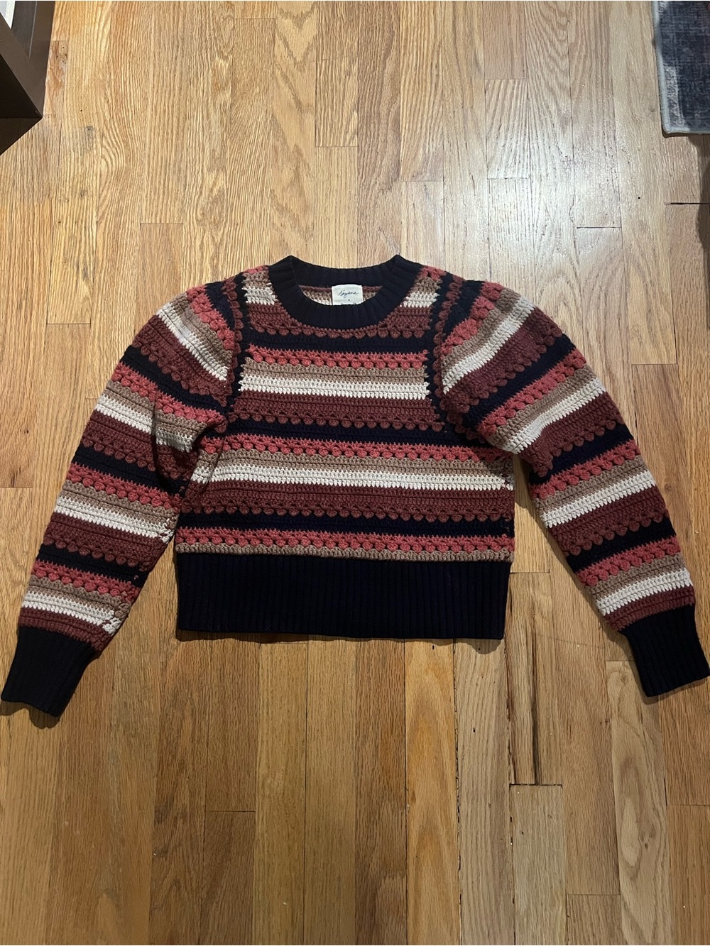 Sézane x SEA NY Adelin Sweater XXS Multicolor Striped Merino Wool Crochet Knit